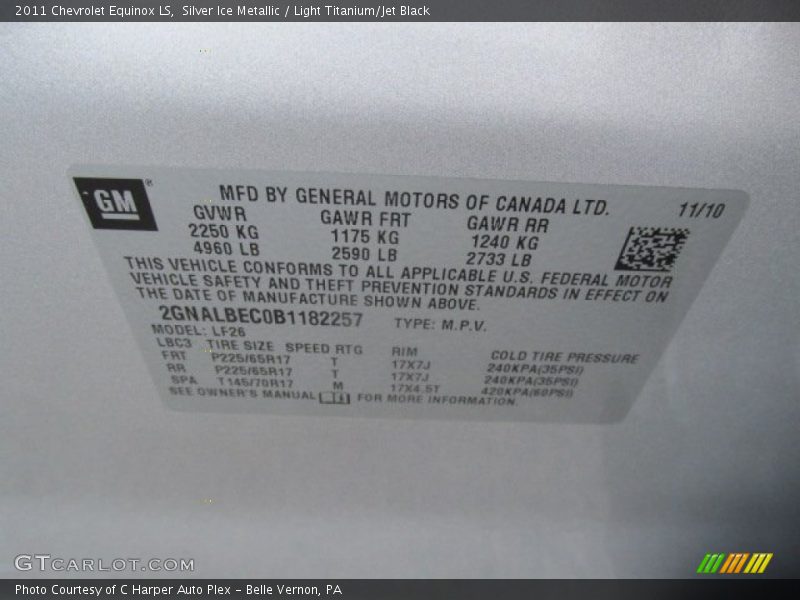 Silver Ice Metallic / Light Titanium/Jet Black 2011 Chevrolet Equinox LS