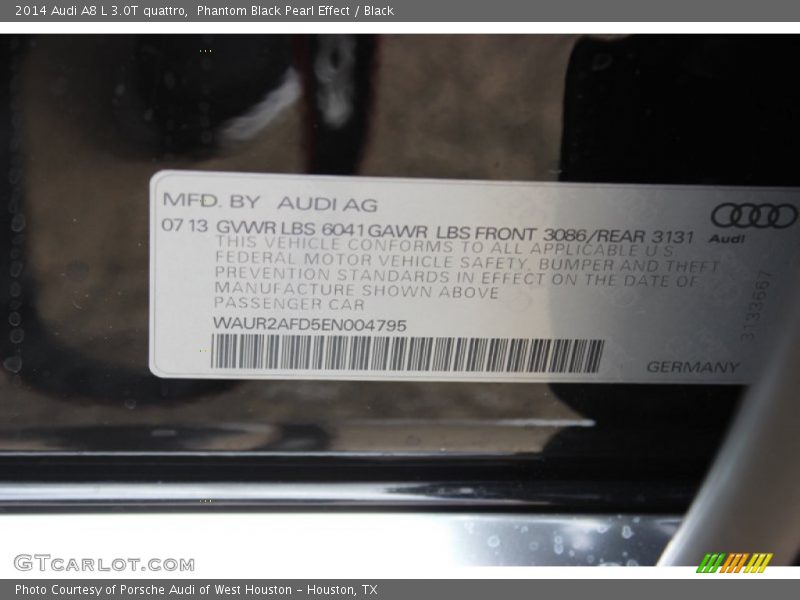 Phantom Black Pearl Effect / Black 2014 Audi A8 L 3.0T quattro
