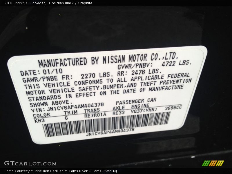 Obsidian Black / Graphite 2010 Infiniti G 37 Sedan