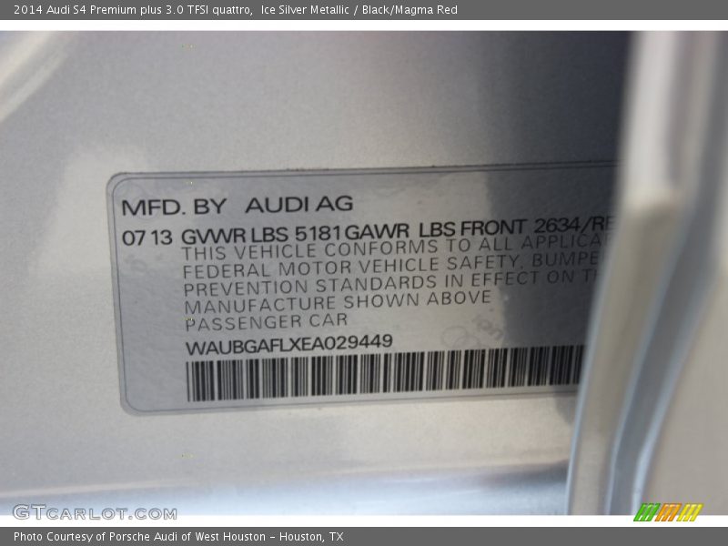 Ice Silver Metallic / Black/Magma Red 2014 Audi S4 Premium plus 3.0 TFSI quattro