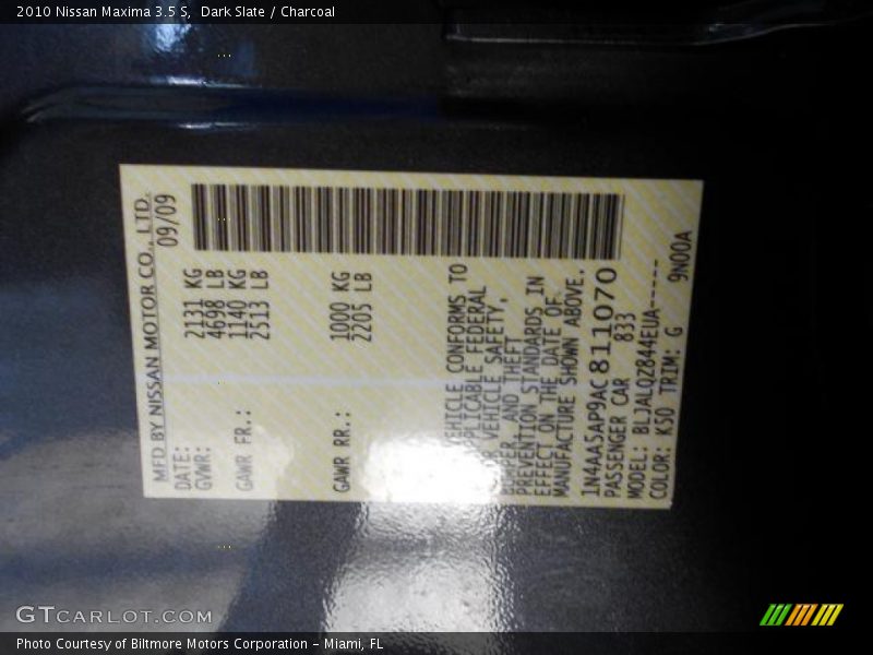 Dark Slate / Charcoal 2010 Nissan Maxima 3.5 S