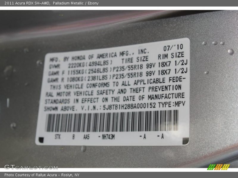 Palladium Metallic / Ebony 2011 Acura RDX SH-AWD