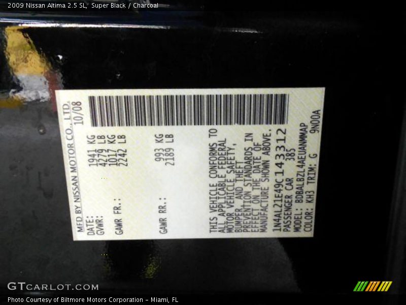 Super Black / Charcoal 2009 Nissan Altima 2.5 SL