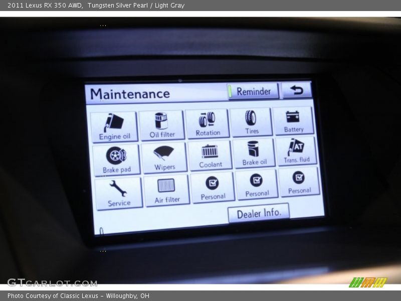 Tungsten Silver Pearl / Light Gray 2011 Lexus RX 350 AWD