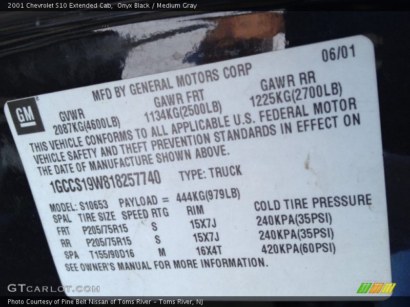 Onyx Black / Medium Gray 2001 Chevrolet S10 Extended Cab