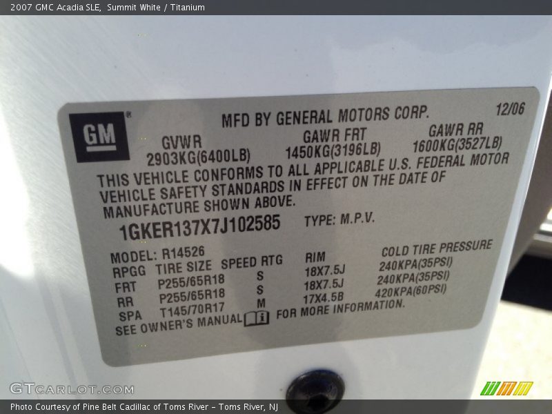 Summit White / Titanium 2007 GMC Acadia SLE