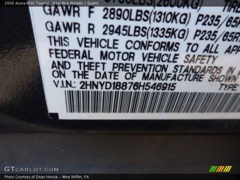 Steel Blue Metallic / Quartz 2006 Acura MDX Touring