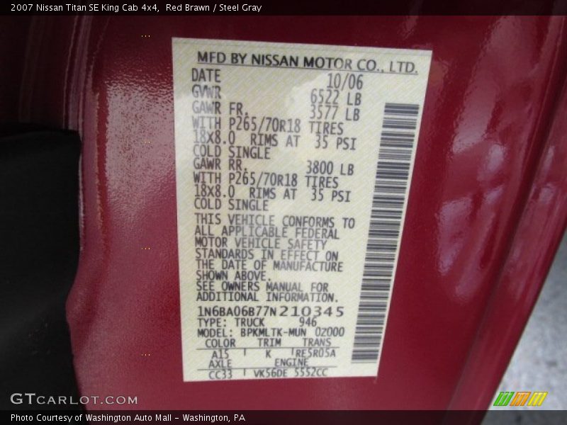 Red Brawn / Steel Gray 2007 Nissan Titan SE King Cab 4x4