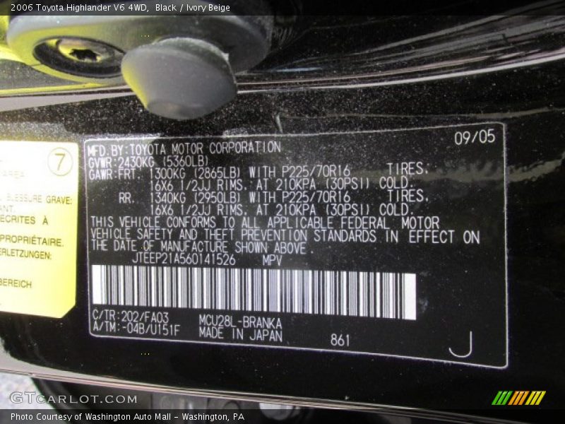 Black / Ivory Beige 2006 Toyota Highlander V6 4WD