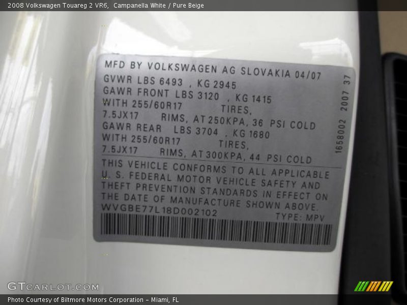 Campanella White / Pure Beige 2008 Volkswagen Touareg 2 VR6