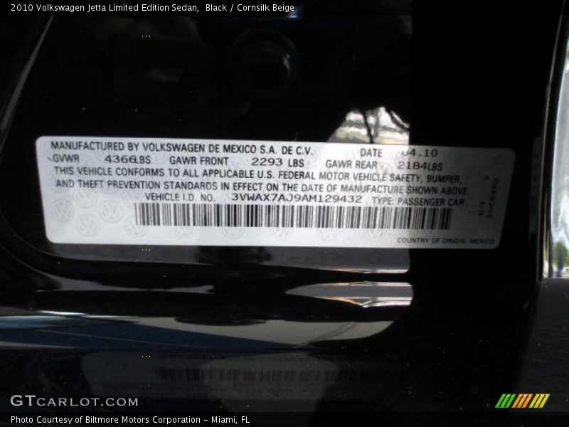 Black / Cornsilk Beige 2010 Volkswagen Jetta Limited Edition Sedan