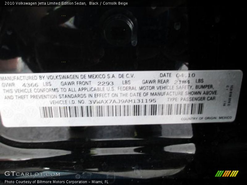 Black / Cornsilk Beige 2010 Volkswagen Jetta Limited Edition Sedan