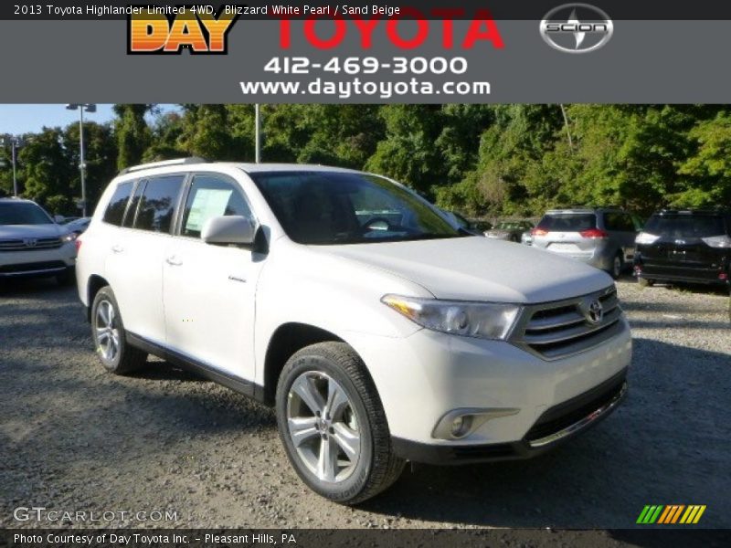 Blizzard White Pearl / Sand Beige 2013 Toyota Highlander Limited 4WD