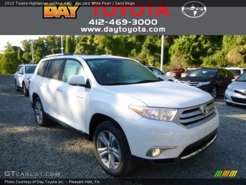 Blizzard White Pearl / Sand Beige 2013 Toyota Highlander Limited 4WD
