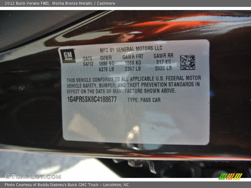 Mocha Bronze Metallic / Cashmere 2012 Buick Verano FWD