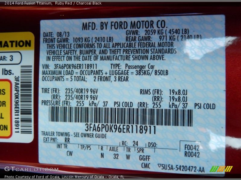 Ruby Red / Charcoal Black 2014 Ford Fusion Titanium