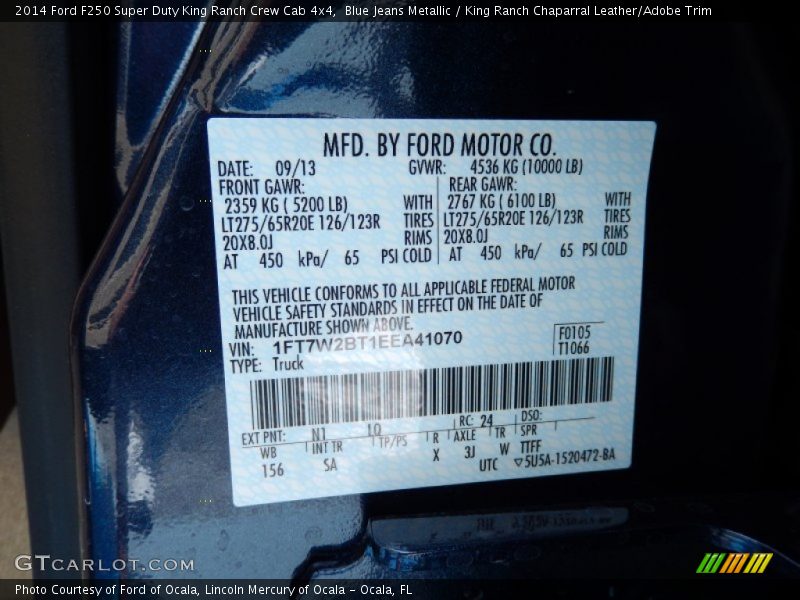 2014 F250 Super Duty King Ranch Crew Cab 4x4 Blue Jeans Metallic Color Code N1
