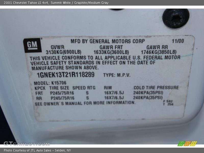 Summit White / Graphite/Medium Gray 2001 Chevrolet Tahoe LS 4x4