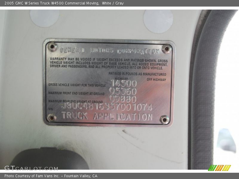 White / Gray 2005 GMC W Series Truck W4500 Commercial Moving