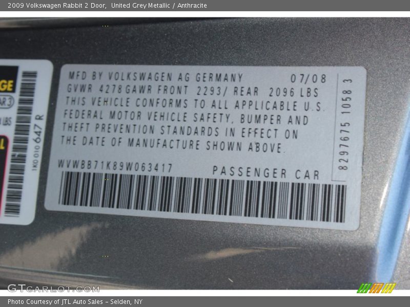 United Grey Metallic / Anthracite 2009 Volkswagen Rabbit 2 Door