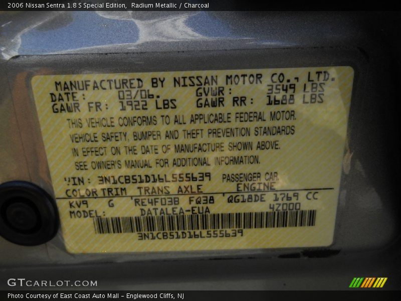 Radium Metallic / Charcoal 2006 Nissan Sentra 1.8 S Special Edition
