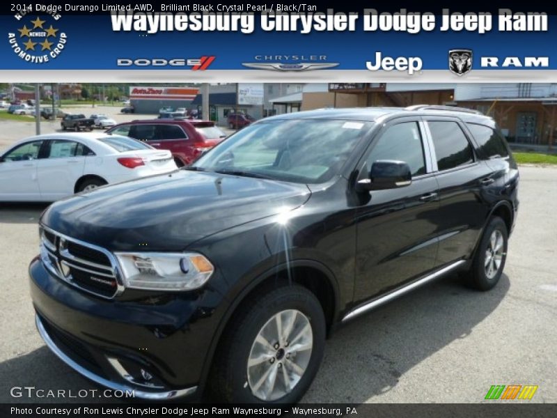 Brilliant Black Crystal Pearl / Black/Tan 2014 Dodge Durango Limited AWD