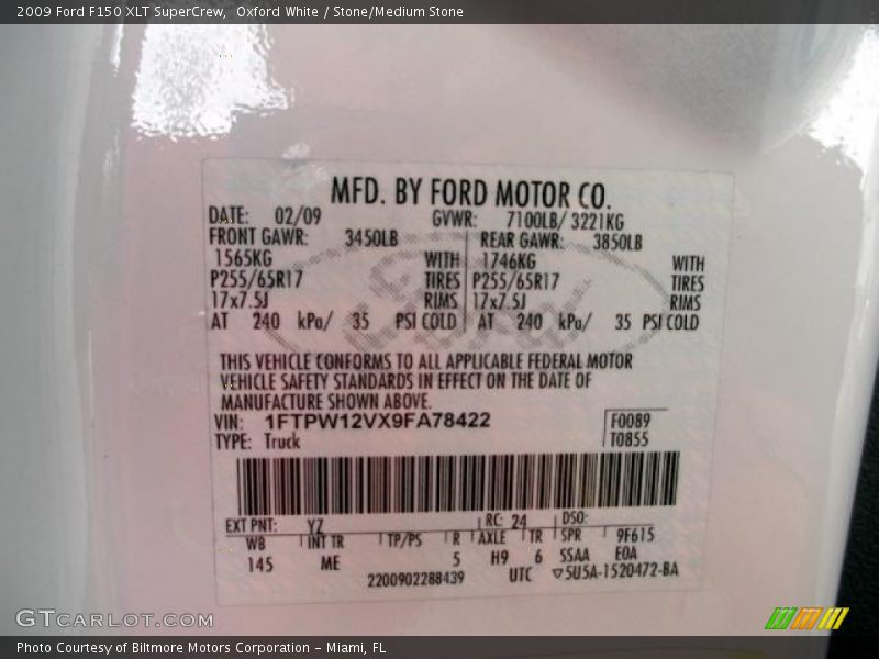 Oxford White / Stone/Medium Stone 2009 Ford F150 XLT SuperCrew