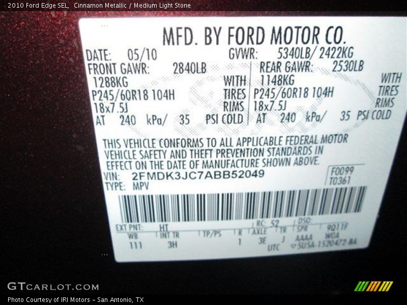 Cinnamon Metallic / Medium Light Stone 2010 Ford Edge SEL