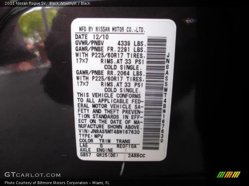 Black Amethyst / Black 2011 Nissan Rogue SV