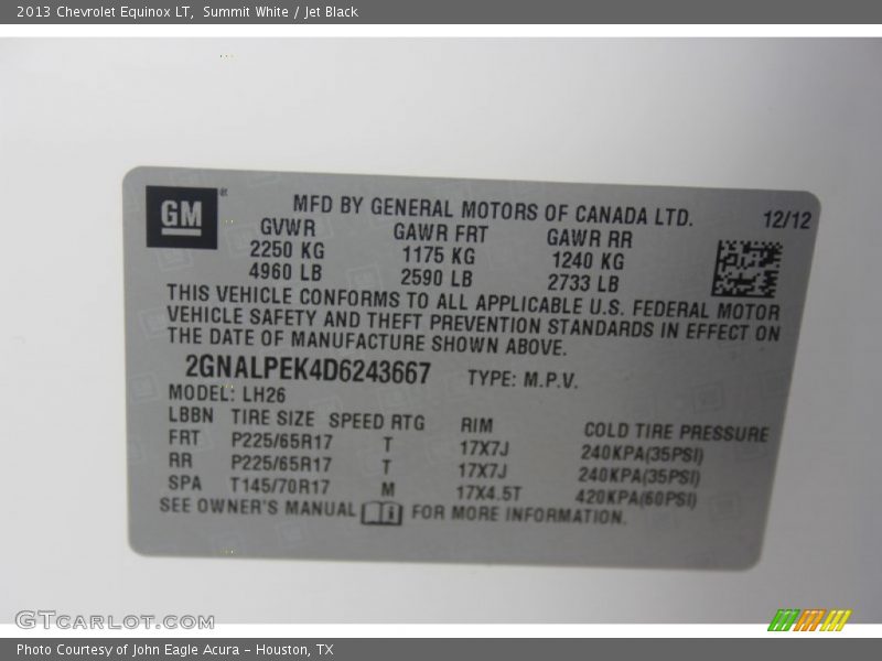 Summit White / Jet Black 2013 Chevrolet Equinox LT