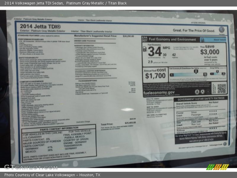 Platinum Gray Metallic / Titan Black 2014 Volkswagen Jetta TDI Sedan
