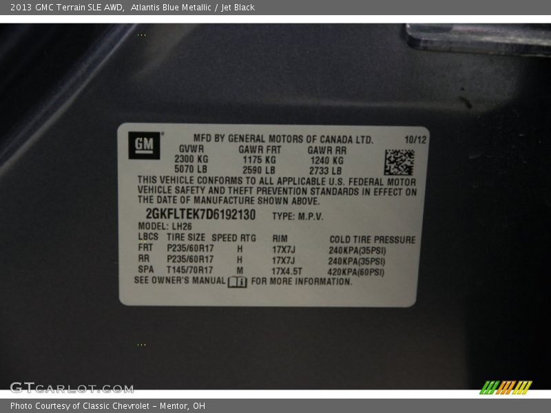 Atlantis Blue Metallic / Jet Black 2013 GMC Terrain SLE AWD