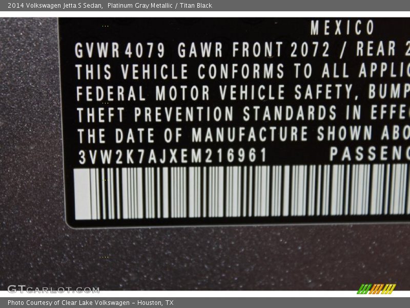 Platinum Gray Metallic / Titan Black 2014 Volkswagen Jetta S Sedan