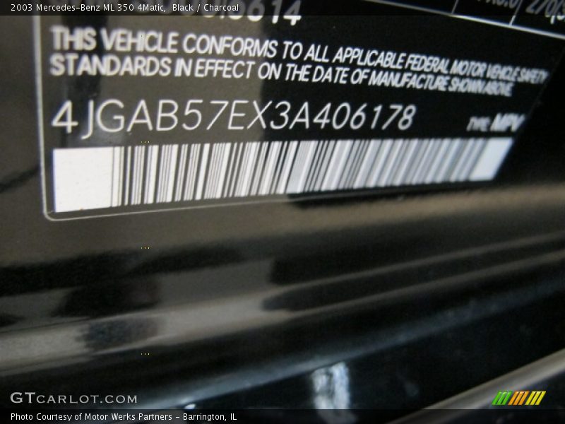Black / Charcoal 2003 Mercedes-Benz ML 350 4Matic