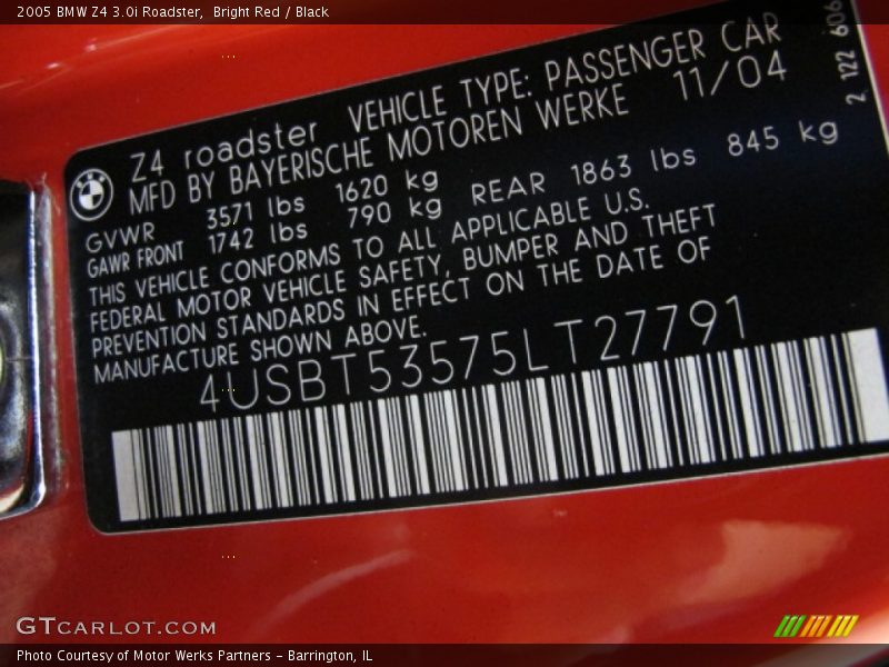 Info Tag of 2005 Z4 3.0i Roadster