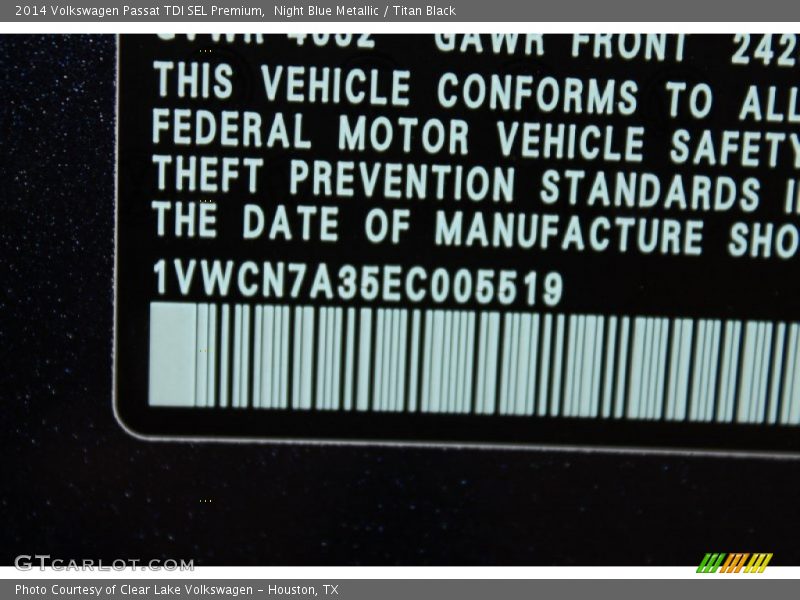 Night Blue Metallic / Titan Black 2014 Volkswagen Passat TDI SEL Premium