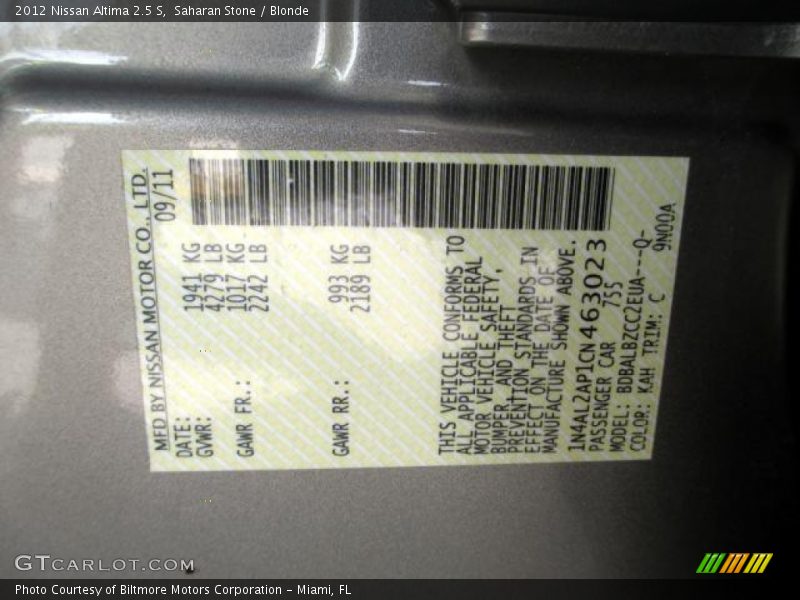 Saharan Stone / Blonde 2012 Nissan Altima 2.5 S