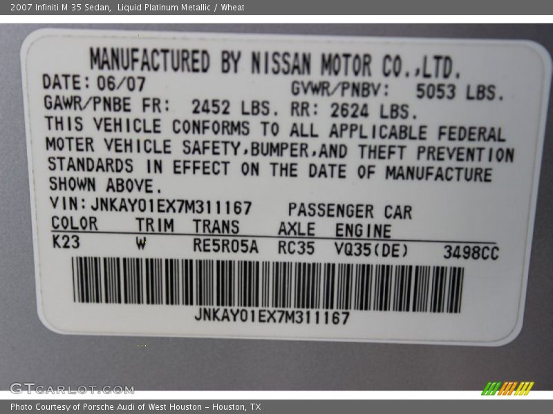 Liquid Platinum Metallic / Wheat 2007 Infiniti M 35 Sedan