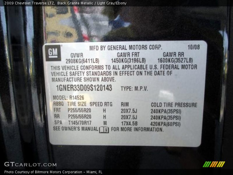 Black Granite Metallic / Light Gray/Ebony 2009 Chevrolet Traverse LTZ