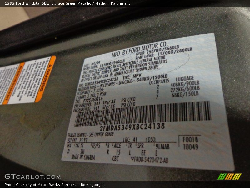 1999 Windstar SEL Spruce Green Metallic Color Code FS