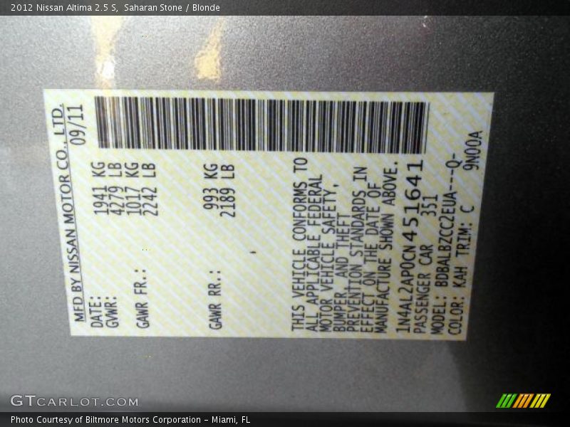 Saharan Stone / Blonde 2012 Nissan Altima 2.5 S