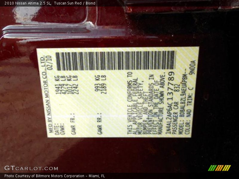 Tuscan Sun Red / Blond 2010 Nissan Altima 2.5 SL