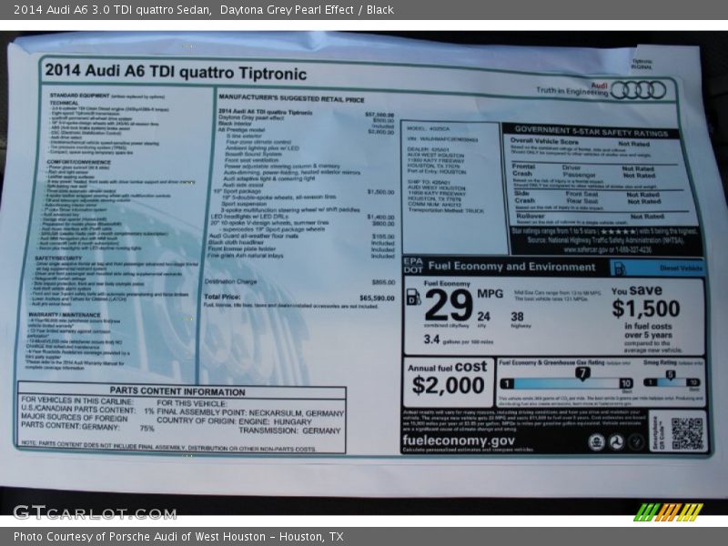  2014 A6 3.0 TDI quattro Sedan Window Sticker
