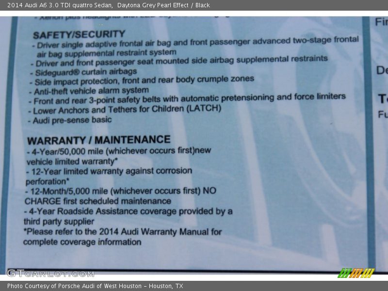  2014 A6 3.0 TDI quattro Sedan Window Sticker