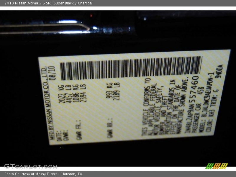 Super Black / Charcoal 2010 Nissan Altima 3.5 SR