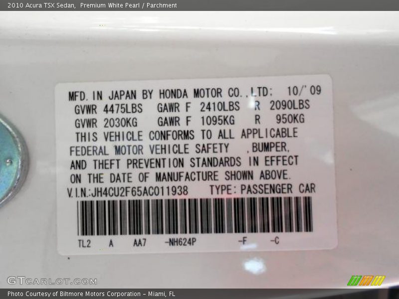 Premium White Pearl / Parchment 2010 Acura TSX Sedan