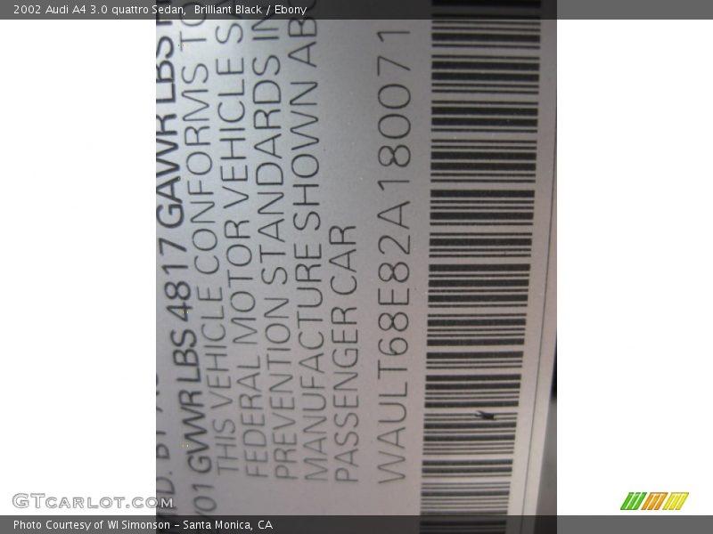 Brilliant Black / Ebony 2002 Audi A4 3.0 quattro Sedan