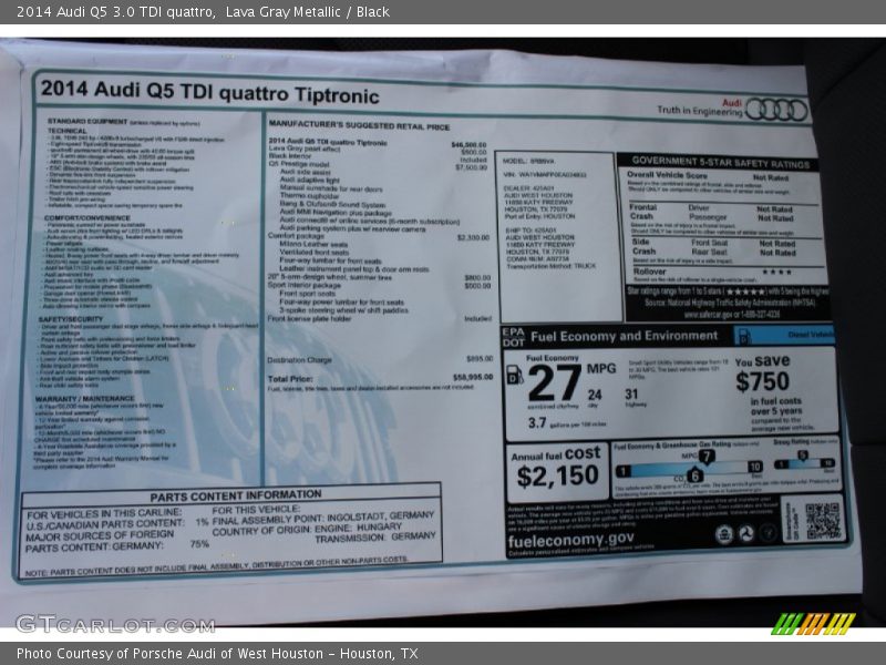  2014 Q5 3.0 TDI quattro Window Sticker