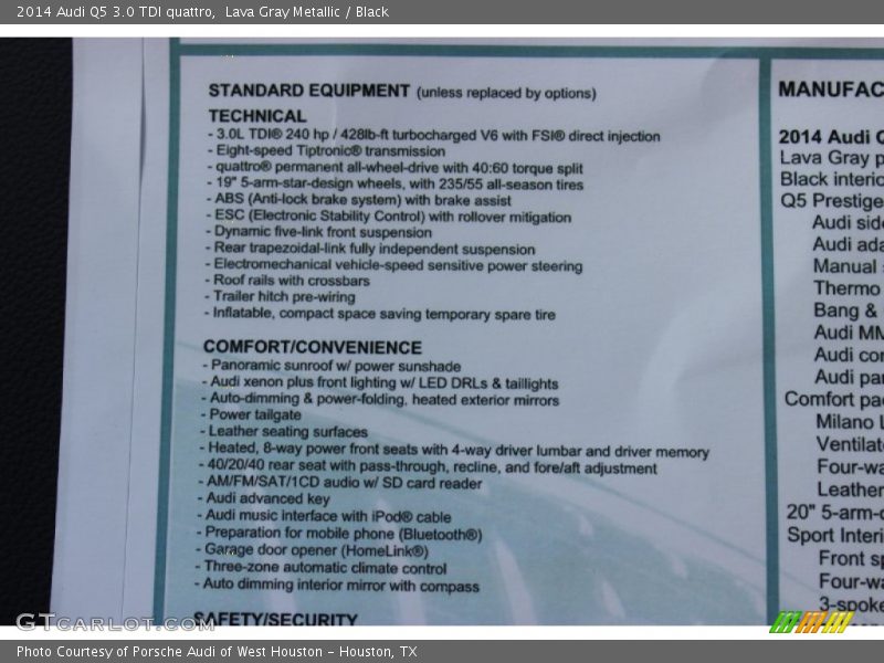  2014 Q5 3.0 TDI quattro Window Sticker