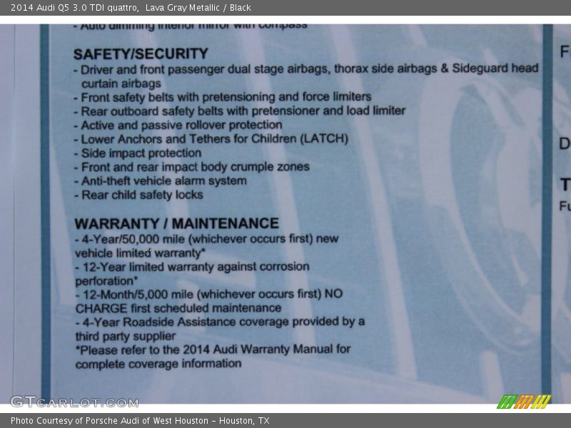  2014 Q5 3.0 TDI quattro Window Sticker